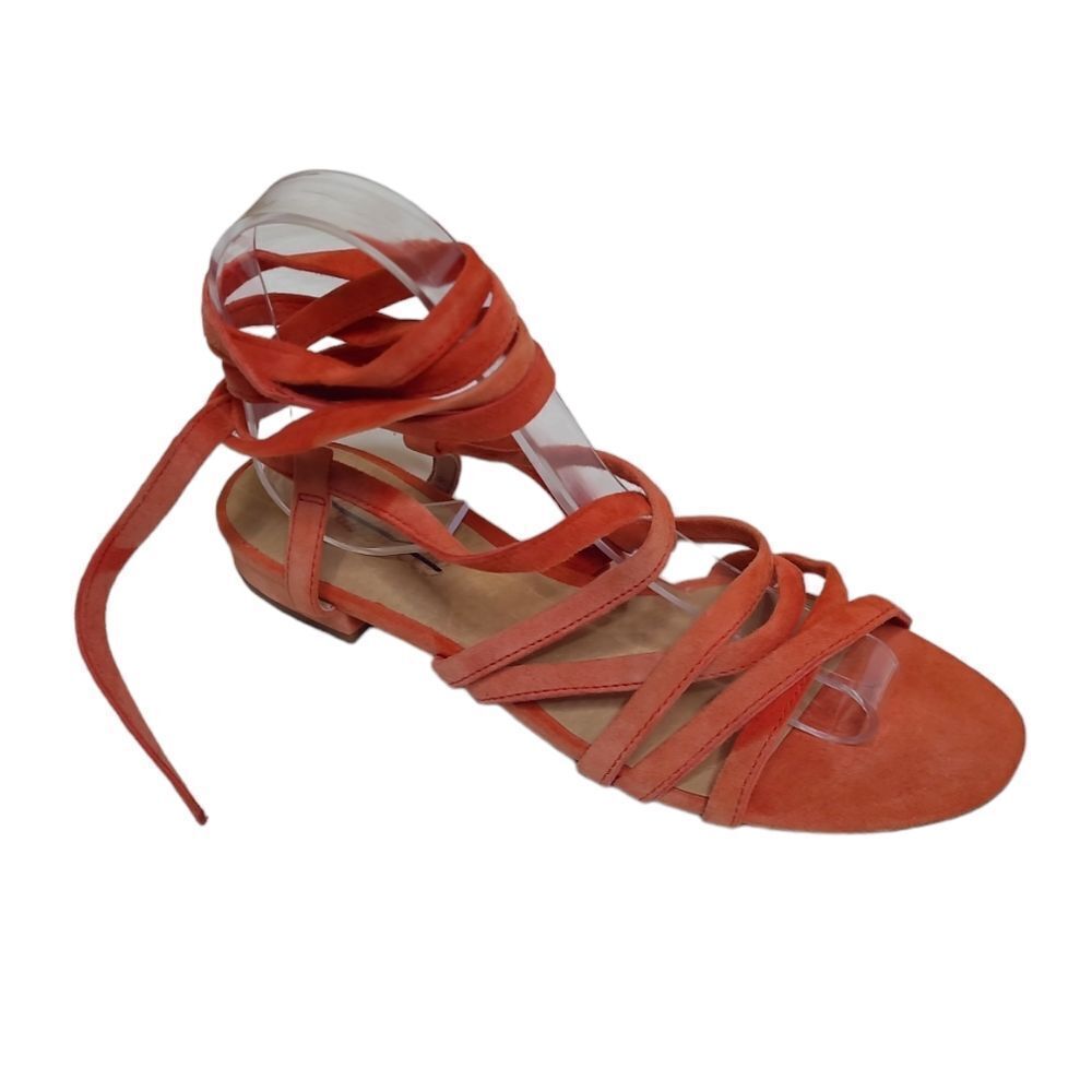 MADEWELL suede Holly ankle wrap flat sandals in‎ red/orange 7.5